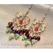 661 Boucles d'oreilles coeurs argent, chrysoprase, amethyst